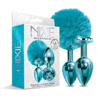 Nixie Metal Butt Plug Set Pom Pom And Jewel Inlaid  Metallic