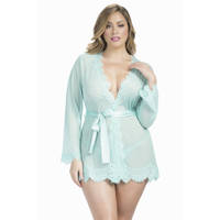 Eyelash Lace Robe And G String Turquoise