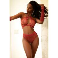 Rhinestone 3 Pc Halter Ensemble Set OS Rhinestone 3 Pc Halter Ensemble Set OS