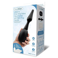 Aquaclean Silicone 1 Way Valve Douche Set With Butt Plug Nozzle 150ml Capacity With Free Travel Douche Included Aquaclean Silicone 1 Way Valve Douche Set With Butt Plug Nozzle 150ml Capacity With Free Travel Douche Included