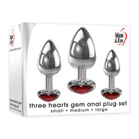 Three Hearts Gem Anal Plug Set Metallic Butt Plugs With Gem Bases Set Of 3 Sizes