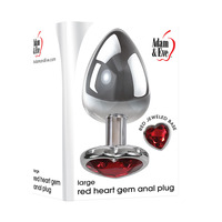 Heart Gen Anal Plug Large Metallic 9.5cm Butt Plug With Heart Gem Base