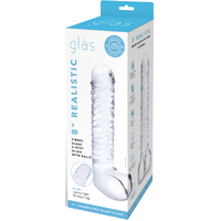 8" Realistic Ribbed Glass G Spot Dildo With Balls