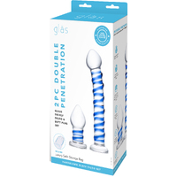 2Pc Double Penetration Glass Swirly Dildo & Buttplug Set