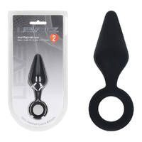 LEVELZ Silicone Anal Plug with Loop - Medium - Black Black Medium Butt Plug