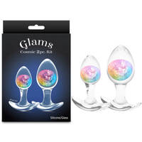 Glams Cosmic 2pc Kit - Rainbow Clear/Rainbow Butt Plugs - Set of 2 Sizes