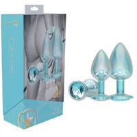 OUCH! Paris Collection - Metal Anal Plug Set - Blue Metallic Blue Butt Plugs with Gem Bases - Set of 3 Sizes