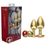 OUCH! Milan Collection - Metal Anal Plug Set - Gold Gold Butt Plugs with Gem Bases - Set of 3 Sizes