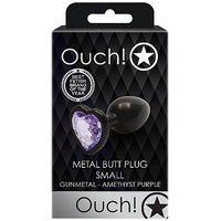 Ouch! Heart Gem Gunmetal Butt Plug Small Gunmetal 6.9cm Small Butt Plug With Heart Gem Base