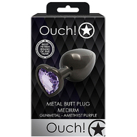 Ouch! Heart Gem Gunmetal Butt Plug Medium Gunmetal 8cm Medium Butt Plug With Heart Gem Base