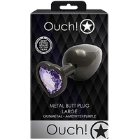 Ouch! Heart Gem Gunmetal Butt Plug Large Gunmetal 9.3cm Large Butt Plug With Heart Gem Base