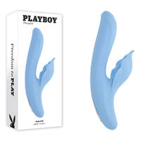 Playboy Pleasure IN BLOOM Blue 23.5 cm USB Rechargeable Thrusting Tapping & Heating Dual Vibrator