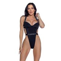 PlayBoy Black High-Leg 1 Pc Swimsuit with Rhinestone Logo XS