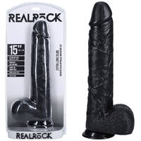 REALROCK 38cm Extra Long Dildo with Balls - Black Black 38 cm (15'') Extra Long Dong