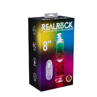 REALROCK 8'' No Balls Wireless Rechargeable LED Vibrating Dong Clear with LED 22 cm USB Rechargeable Vibrating Dong with Remote