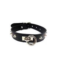 rouge Leather O-Ring Studded Collar Black