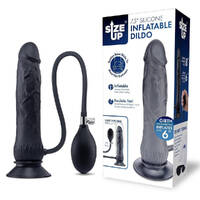 Size Up 7.5 Inch Inflatable Dildo with Balls Black 20.3 cm Inflatable Dong