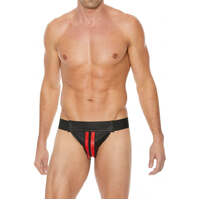 Striped Front With Zip Jock Leather S/M Striped Front With Zip Jock Leather S/M