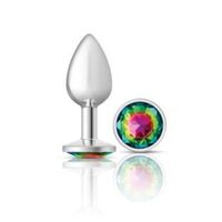 Round Butt Plug W Rainbow Jewel Small