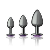 Round Metal Butt Plug Gunmetal 3 Pc Kit W  Jewel