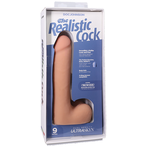 The Realistic Cock - With Removable Vac-U-Lock Suction Cup - ULTRASKYN - 9 Inch (with balls) Vanilla