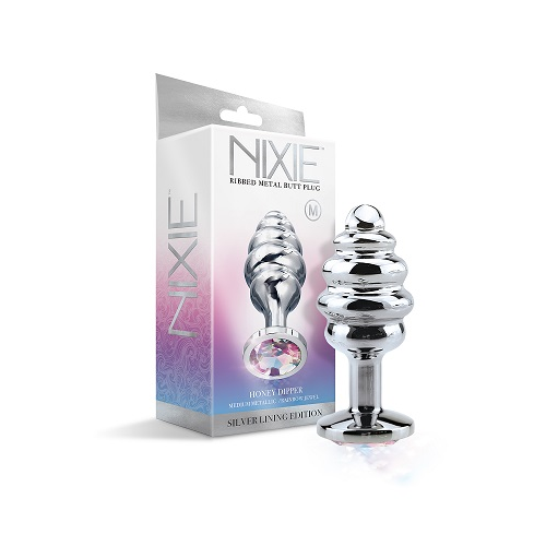 NIXIE RIBBED METAL BUTT PLUG HONEY DIPPER MEDIUM