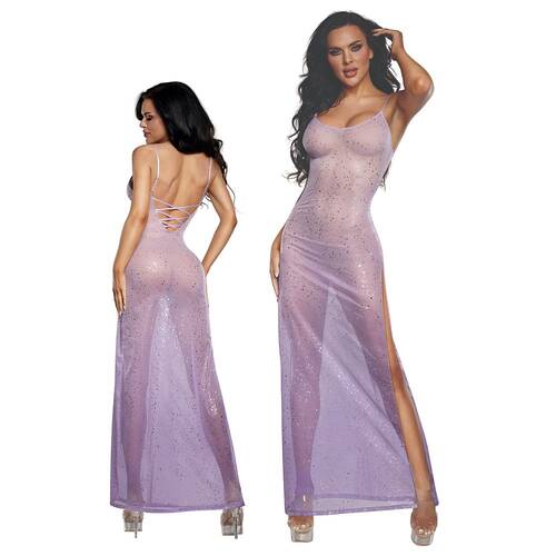 DreamGirl Ombre Glitter Mesh Gown Lilac S/M