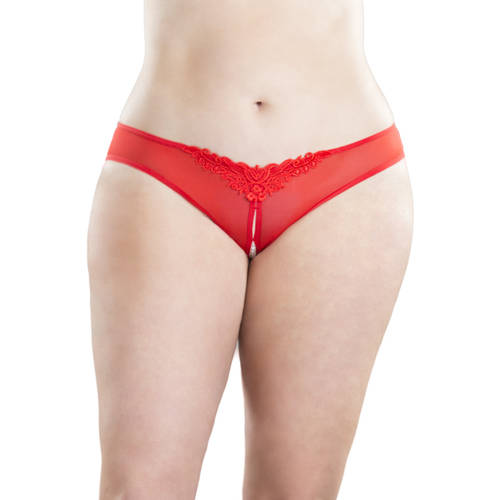 Crotchless Thong w/ Pearls And Venise Detail Red