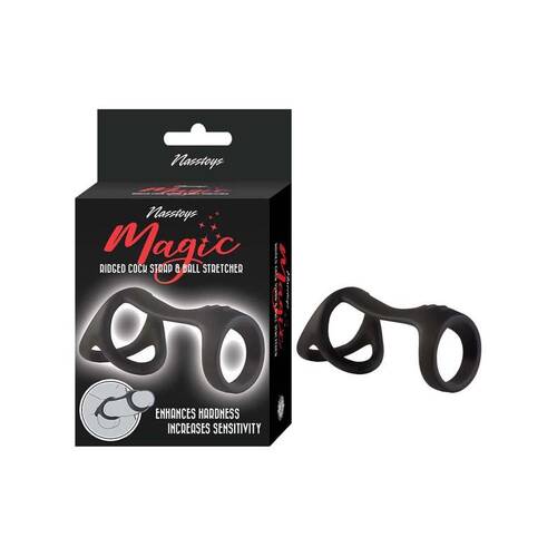 Magic Ridged Cock Strap and Ball Stretcher-Black