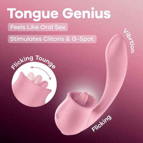 Satisfyer Tongue Genius Pink USB Rechargeable Vibrator with Flicking Clit Stimulator