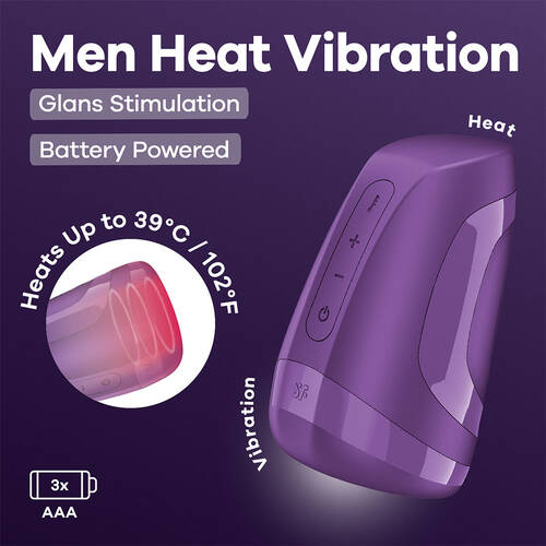 Satisfyer Men Heat Vibration - Battery Series Purple Heating and Vibrating Masturbator