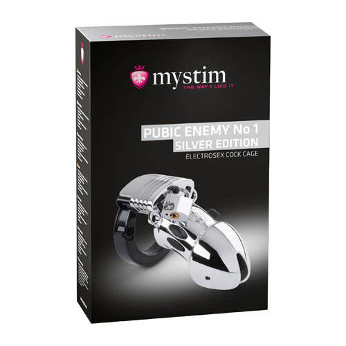 Pubic Enemy No 1 Silver Edition Silver Cock Cage with E-Stim