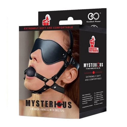 DOMINATION RESTRAINTS - MYSERIOUS EYE MASK HARNESS WITH SILICONE BALL GAG
