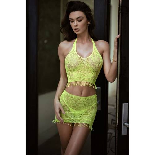Eyelash Lace 2 Pc  Bodystocking/Thong OS