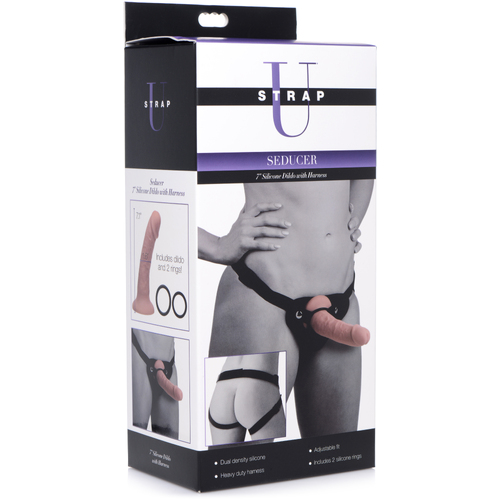 Seducer 7" Silicone Dildo w Harness Flesh