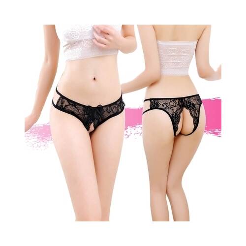 Ashella Lingerie Malika Crotchless Panty Black One Size
