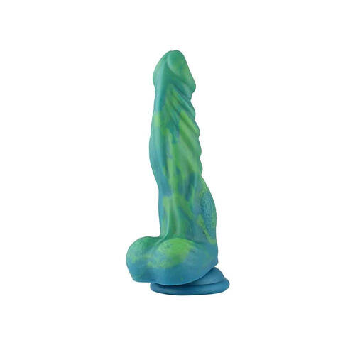 HiSmith 9.6" Silicone Green Mix Yellow Dildo