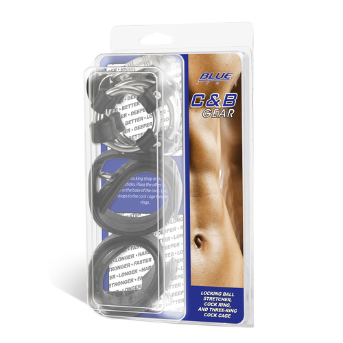 Locking Ball Stretcher Cock Ring And Three Ring Cock Cage