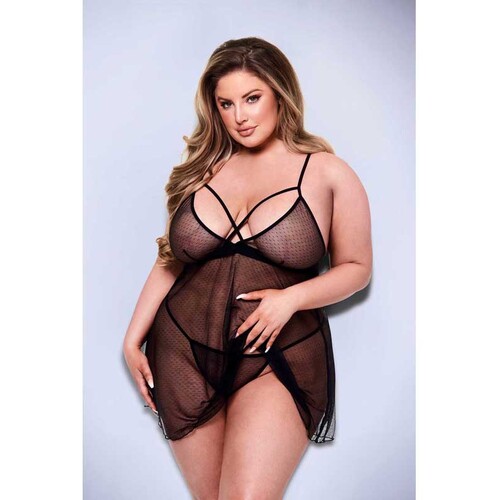 Baci 2pc Strappy Babydoll/G-String Q