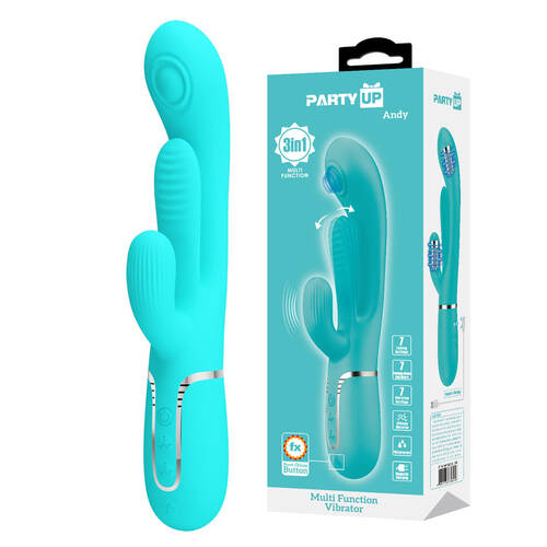Party Up ANDY Multi Function Vibrator - Teal Teal 22.2 cm USB Rechargeable Rabbit Vibrator with Flicking and Thumping Tip