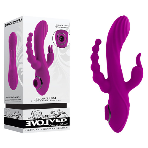 Evolved FOURGASM Purple 21.9 cm USB Rechargeable Triple Vibrator with Suction