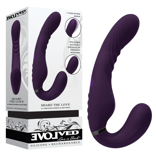Evolved SHARE THE LOVE Purple 22.9 cm USB Rechargeable Inflatable Strapless Strap-On