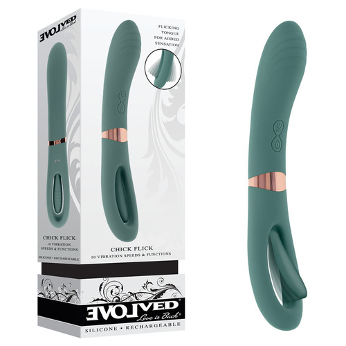 Evolved CHICK FLICK Olive Green 24 cm USB Rechargeable Vibrator with Flicking Tip