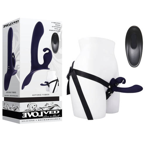 Evolved Giving Vibes  14.6cm Usb Rechargeable Vibrating Strap On With Remote