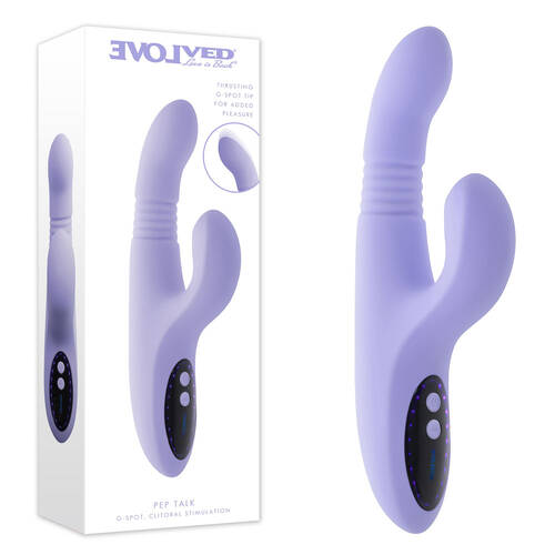 Evolved PEP TALK Purple 23.3 cm USB Rechargeable Thrusting Vibrator with Tapping Clitoral Stimulator
