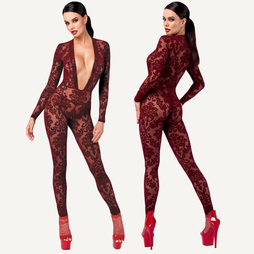 Kink Royal V Neck Catsuit Red S