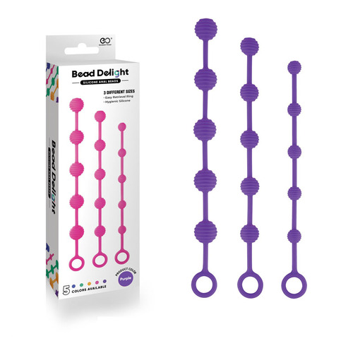 Bead Delight Silicone Anal Beads - Purple Purple Anal Beads - Set of 3 Sizes
