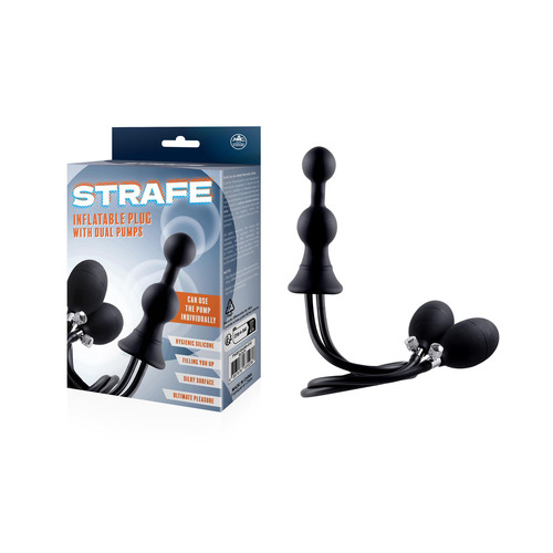 Strafe Black Inflatable Butt Plug with Dual Hand Pumps