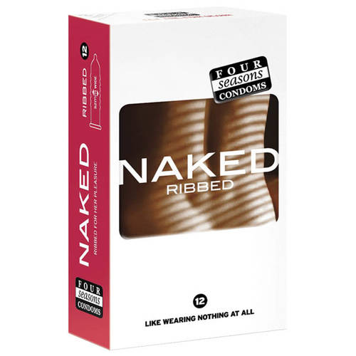 52mm Naked Ribbed Condoms x12