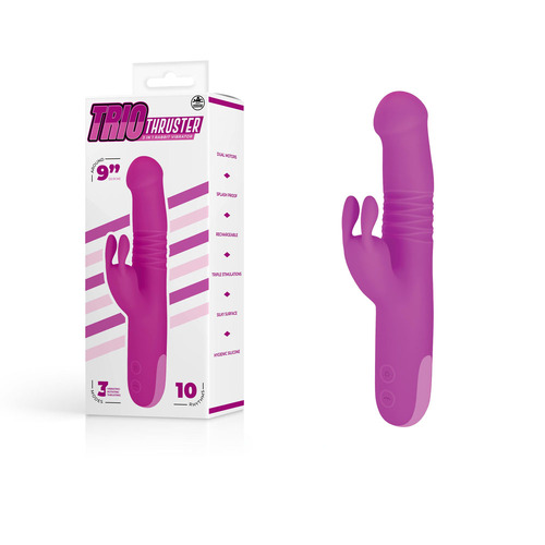 Trio Thruster - Pink Pink 22.9 cm USB Rechargeable Thrusting & Rotating Rabbit Vibrator